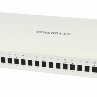 LWL-Patchpanel für 24xLC/LSH(E2000)-Duplex-Buchsen, 19″/1HE, ohne Kupplungen, Lichtgrau, Synergy 21,