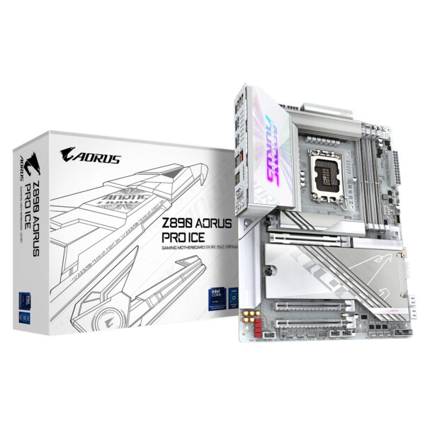 GIGABYTE Z890 AORUS PRO ICE Mainboard - Unterstützt Intel Core Ultra (Serie 2) CPUs, 16+1+2 Phasen VRM, bis zu 9500MHz DDR5 (OC), 1xPCIe 5.0 + 4xPCIe 4.0, Wi-Fi 7, 5GbE LAN, Thunderbolt 4