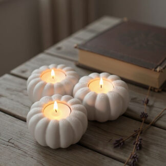 Herbstlicher Kürbis-Teelichthalter für 3 (LED)-Teelichter, 3D gedruckt — 166×161×49 mm