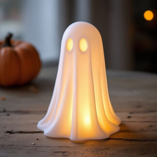 Süßer Halloween-Geist, 3D gedruckt — LED-Teelicht-kompatibel, 100 × 86 × 80 mm