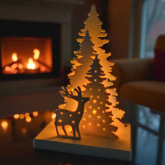 Weihnachtliche Deko-Szene mit LED-Teelichthalter, 3D gedruckt – 200×125×80 mm (PLA, Weiß)