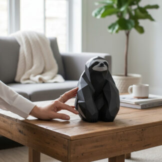 Sitzendes Low-Poly-Faultier – 3D gedruckt, 178×128×122 mm, PLA schwarz