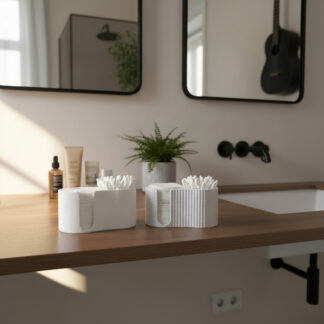 Moderner gerippter Wattestäbchen- & Wattepad-Spender, 3D gedruckt – 123×68×60 mm