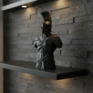 Sculpture #49 – Low‑Poly Büste eines spartanischen Kriegers, 3D gedruckt (250 × 173 × 120 mm)