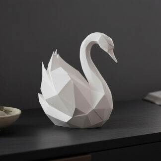 Skulptur #53 – Anmutiger Low-Poly-Schwan, 3D gedruckt, 182 × 175 × 116 mm