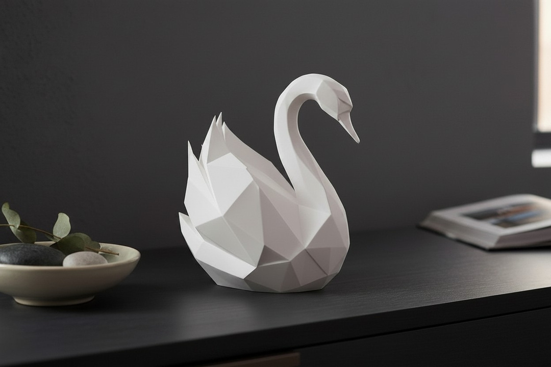 Sculpture #53 – eleganter Low‑Poly Schwan, 3D gedruckt, 77 × 121 × 116 mm Sculpture #53 – eleganter Low‑Poly Schwan, 3D gedruckt, 77 × 121 × 116 mm