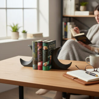 3D gedruckt: Minimalistische Halbmond-Buchstützen (Paar) – 170 x 72 x 176 mm