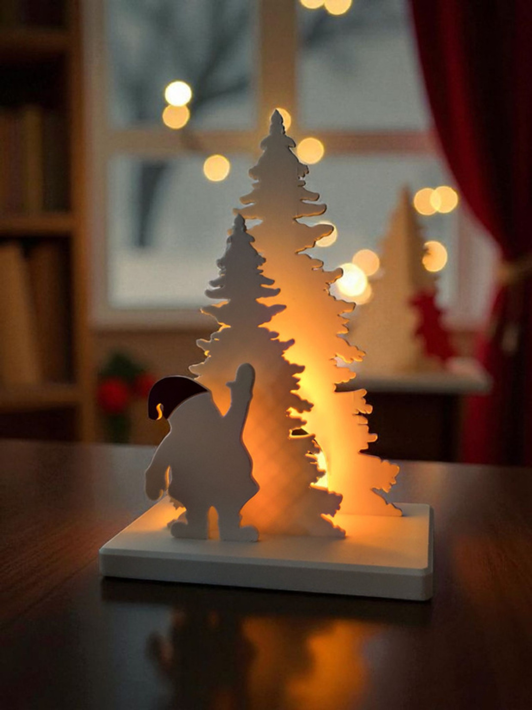 Santa Claus Deko-Szene mit LED-Teelichthalter, 3D gedruckt — 185 x 99 x 15 mm Santa Claus Deko-Szene mit LED-Teelichthalter, 3D gedruckt — 185 x 99 x 15 mm