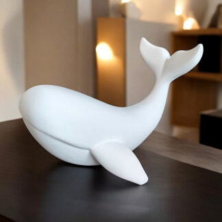 Skulptur „The Whale“ – 3D gedruckt, 85 x 126 x 73 mm, mattweißes PLA