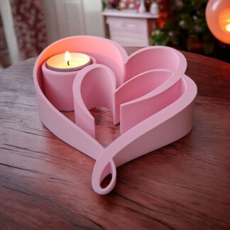 Valentinstag – Zwei Herzen, Ein Leuchten Teelichthalter (130 x 133 x 50 mm) – 3D gedruckt