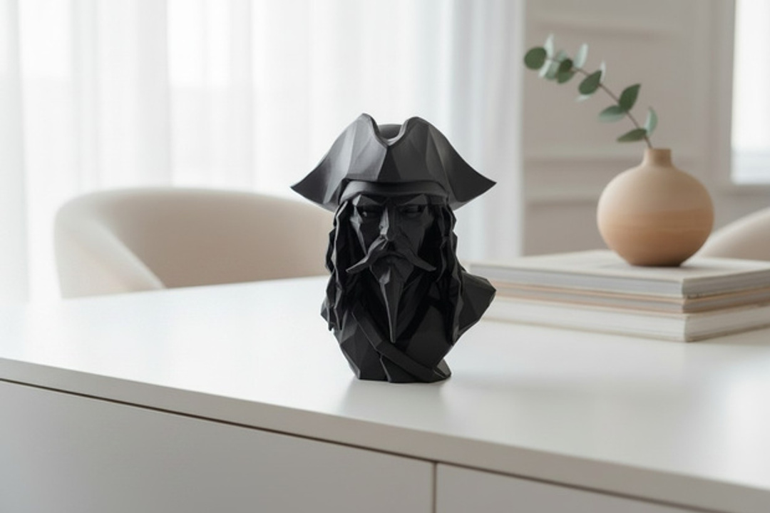 Skulptur #56 – Low-Poly Karibische Piratenbüste, 3D gedruckt (111 x 102 x 122 mm) Skulptur #56 – Low-Poly Karibische Piratenbüste, 3D gedruckt (111 x 102 x 122 mm)
