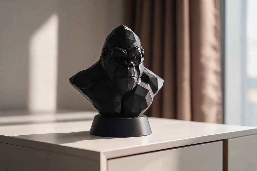Low-Poly-Büste „King of the Jungle“ – Kong, 3D gedruckt (107 × 78 × 112 mm) Low-Poly-Büste „King of the Jungle“ – Kong, 3D gedruckt (107 × 78 × 112 mm)
