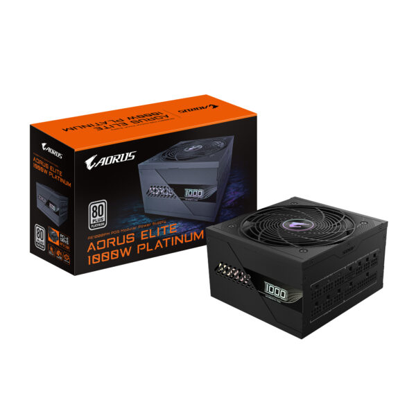 GIGABYTE AORUS ELITE P1000W ICE Netzteil - PCIe 5.0, 80 PLUS Platinum, Vollmodulares Design, 120mm Lüfter, ATX 3.0-kompatibel, EU-Stecker