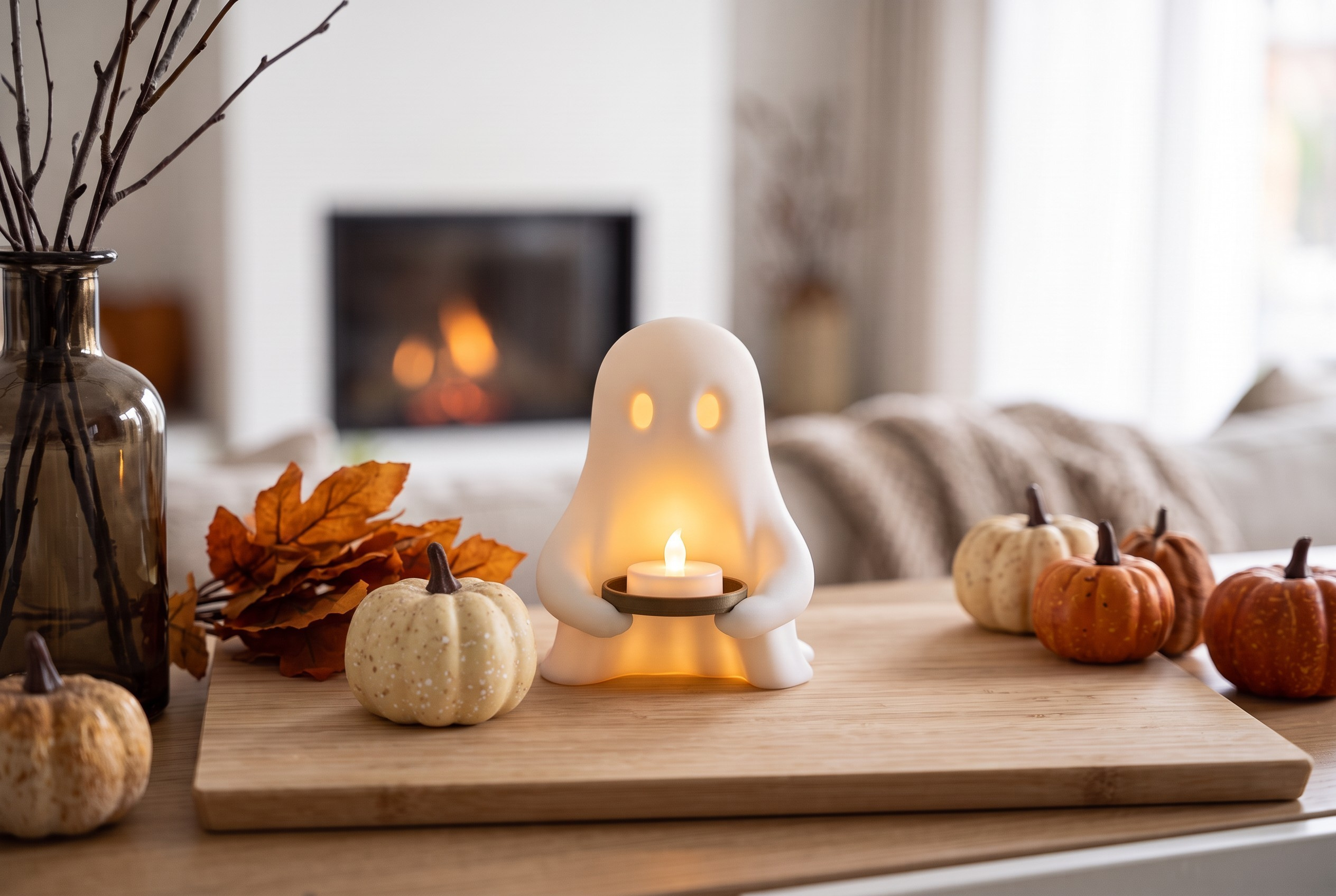 Halloween-Geist mit LED-Teelicht-Ablage, 3D gedruckt — 104 x 114 x 121 mm – Bild 3