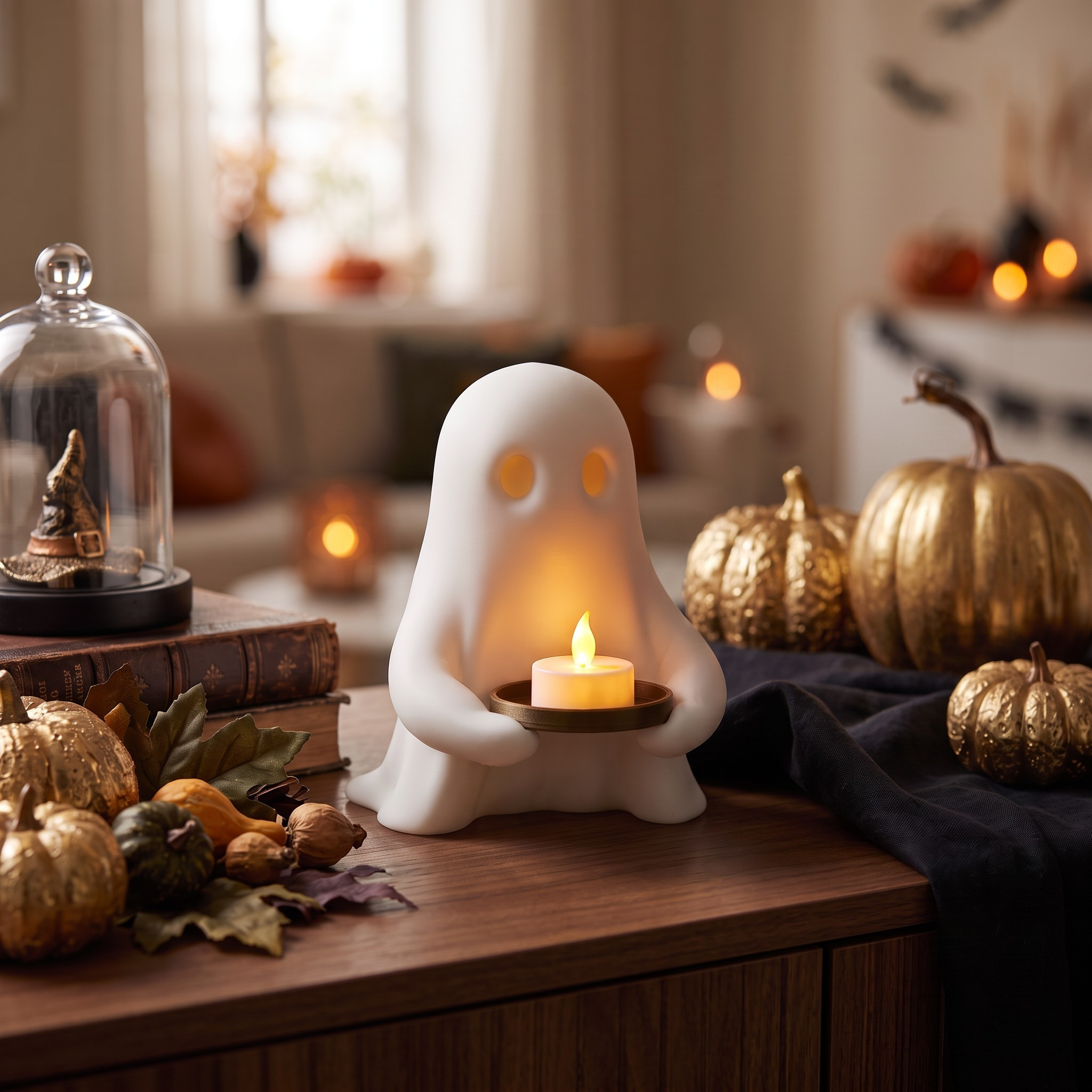 Halloween-Geist mit LED-Teelicht-Ablage, 3D gedruckt — 104 x 114 x 121 mm – Bild 4