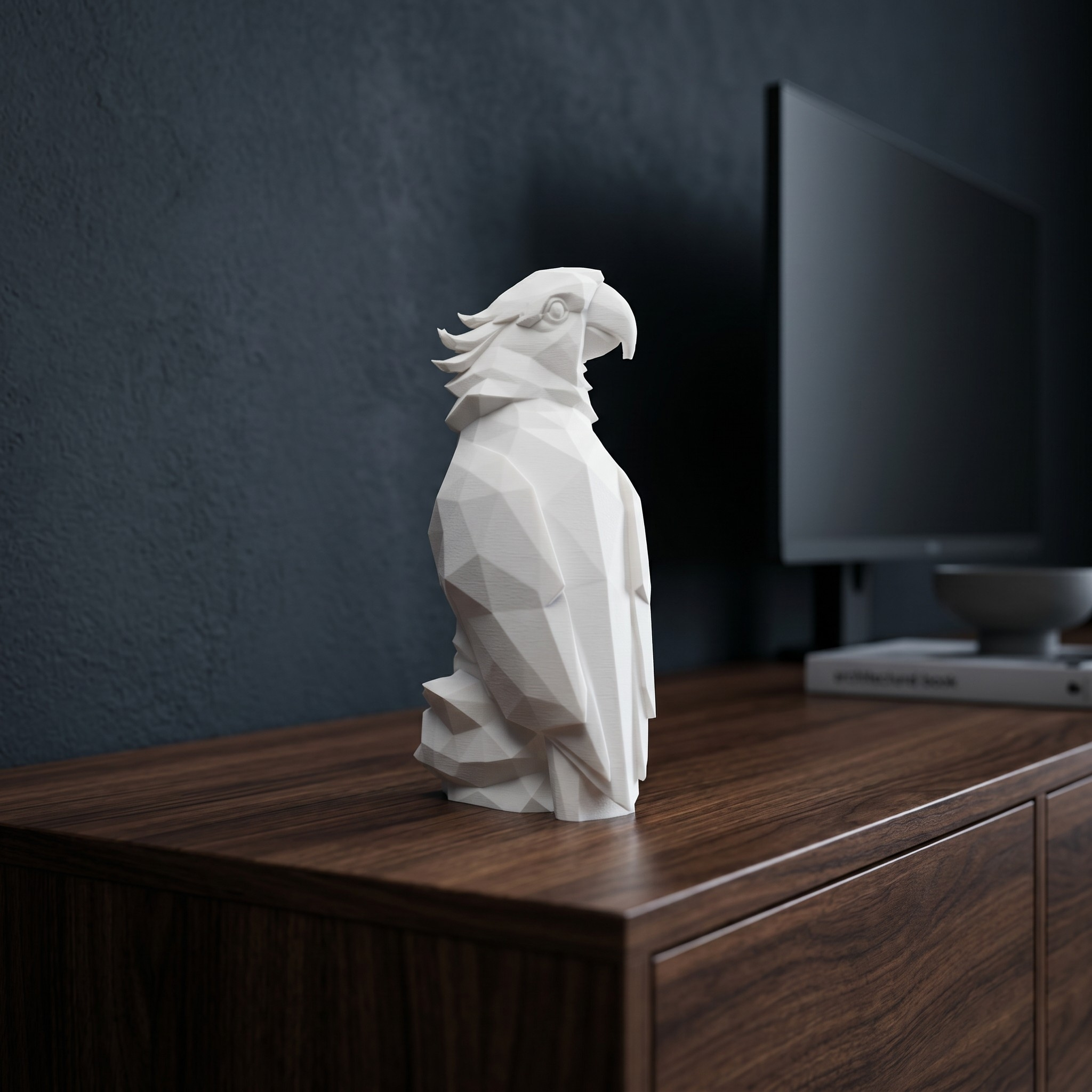Skulptur Nr.60 – Low Poly Papagei, 3D gedruckt (24 x 33 x 60 mm) – Bild 3