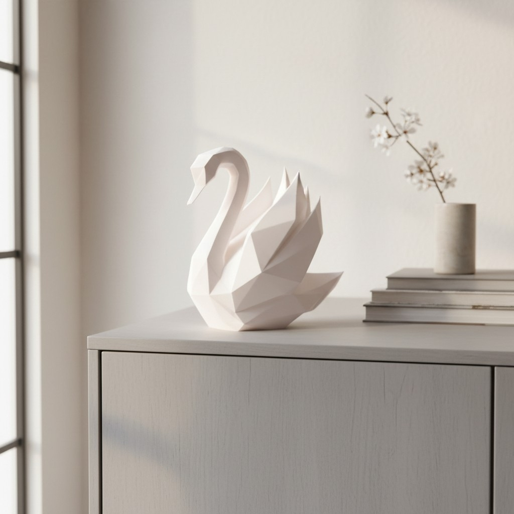 Sculpture #53 – eleganter Low‑Poly Schwan, 3D gedruckt, 77 × 121 × 116 mm – Bild 3