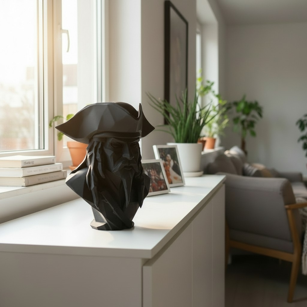 Skulptur #56 – Low-Poly Karibische Piratenbüste, 3D gedruckt (111 x 102 x 122 mm) – Bild 3