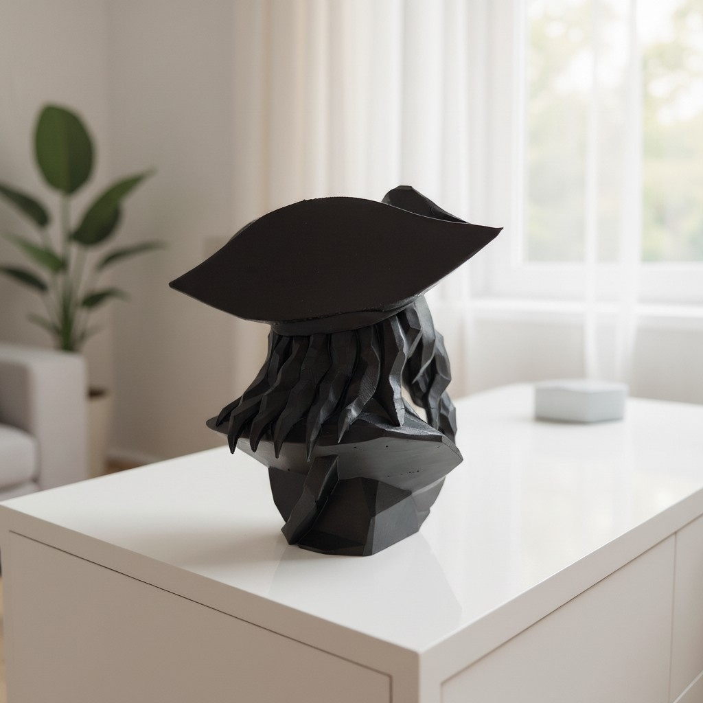Skulptur #56 – Low-Poly Karibische Piratenbüste, 3D gedruckt (111 x 102 x 122 mm) – Bild 4