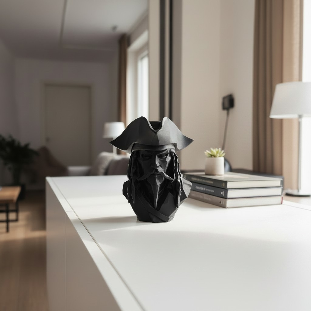 Skulptur #56 – Low-Poly Karibische Piratenbüste, 3D gedruckt (111 x 102 x 122 mm) – Bild 5