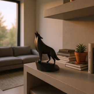 Skulptur #32 – Minimalistischer Wolf auf Sockel, 3D gedruckt (62 x 77 x 96 mm)